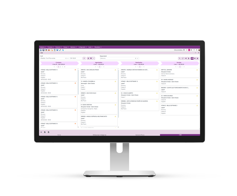 monitor de computador com tela do CRM do sistema para clínicas de estética Belle Software