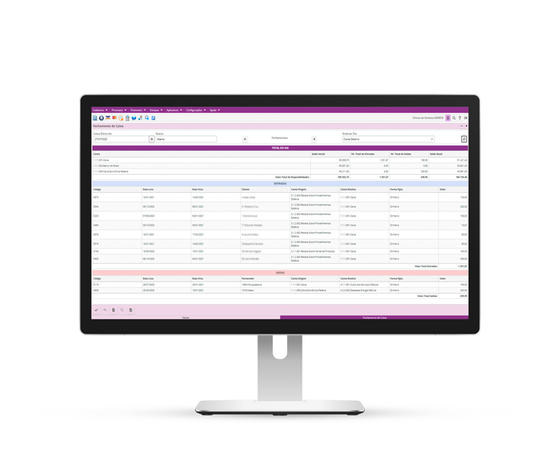 monitor de computador com tela de Financeiro do sistema para clínicas de estética Belle Software